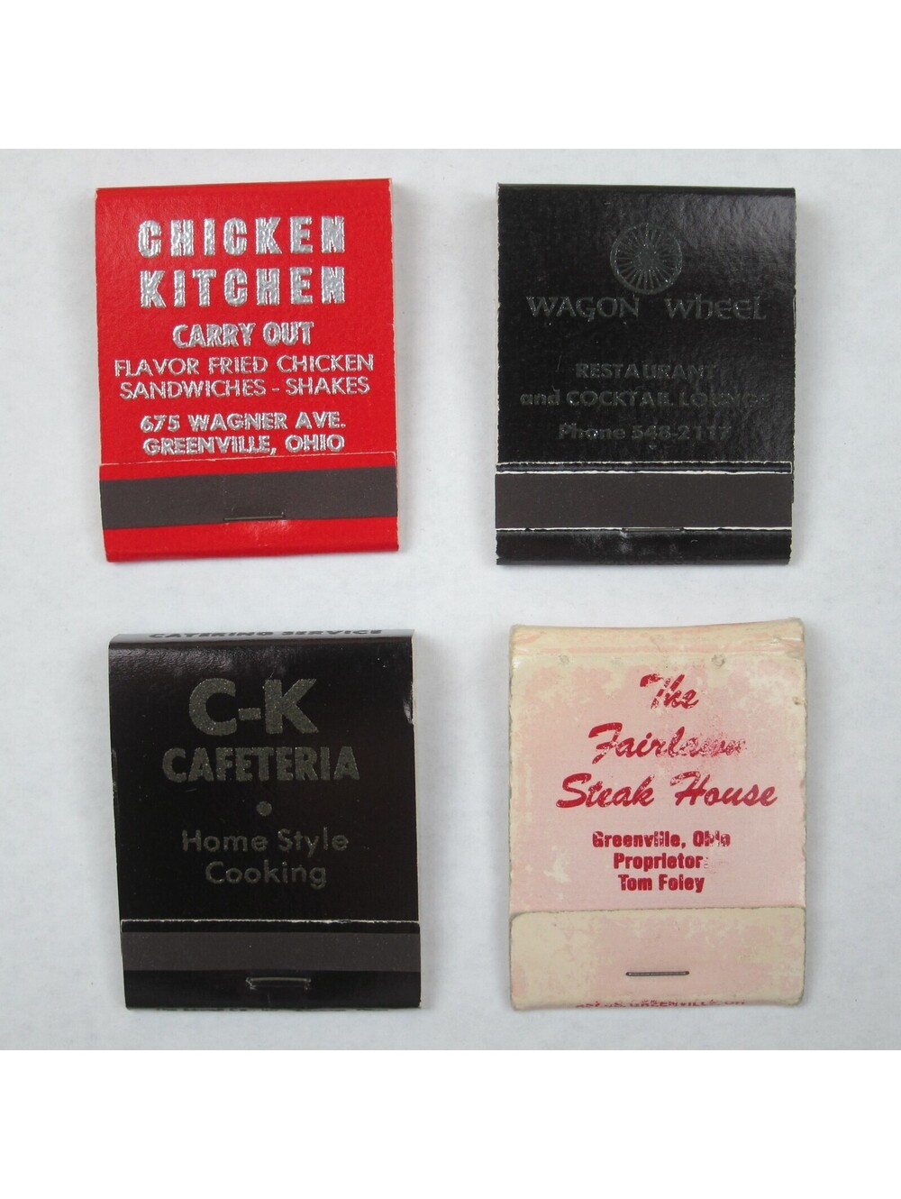 4 Vintage Matchbooks Greenville Ohio Chicken Kitchen Wagon Wheel Fairlawn Steak